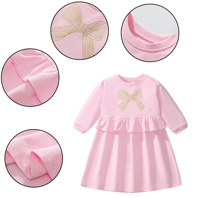 LYMAYTER Robe Décontractée pour Filles 2-7 Ans, Robe Ample à Enfiler pour Enfants Printemps Automne, Robes de Princesse Douce