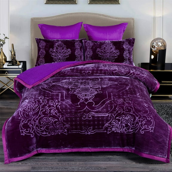 NC King Sherpa Fleece Bed Blanket,Embossed Winter Borrego Blanket,3-Piece 79"x91",7.5LB