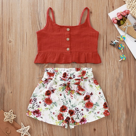 AURIGATE Newborn Infant Baby Girls Camisol Vest Ruffled Tops Bowknot Floral Shorts Set Clearance