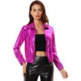 thumbnail image 1 of INSPIRE CHIC Women's Track Jacket Holographic Shiny Long Sleeve Metallic Jacket Zip Front X-Small Rose Red, 1 of 6