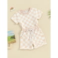 thumbnail image 2 of Bagilaanoe 2pcs Toddler Baby Girl Boy Shorts Set Short Sleeve Checkerboard T Shirt Tops + Shorts 6M 12M 18M 24M 3T Kids Casual Summer Clothes, 2 of 8