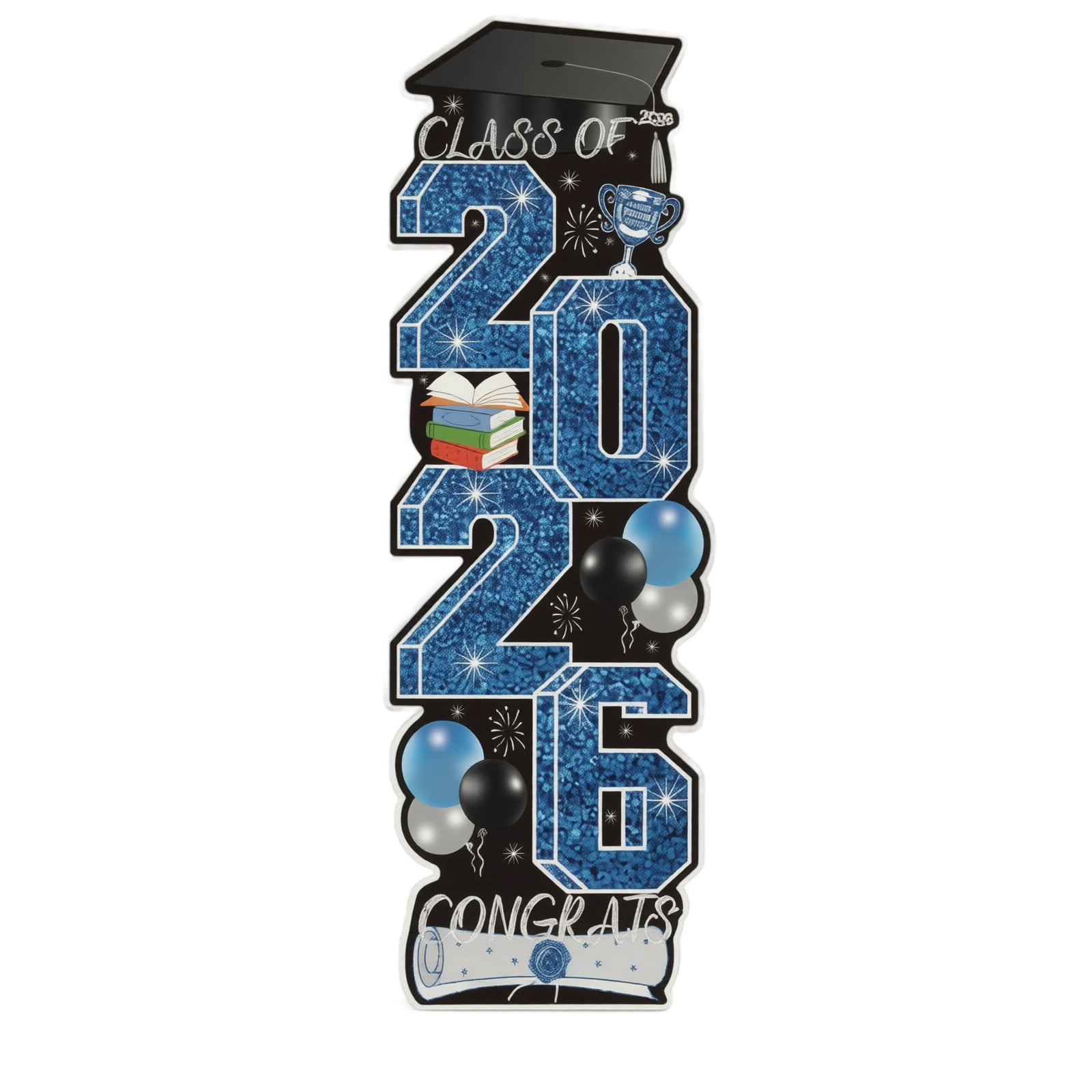 Class of 2026 Sign for Outdoor Lawn, 2026 Graduation Decorations Yard Signs, Large BlueGlitter Graduation Cap Decorations, Congrats Grad Graduation Yard Signs Class of 2026 Party Decor