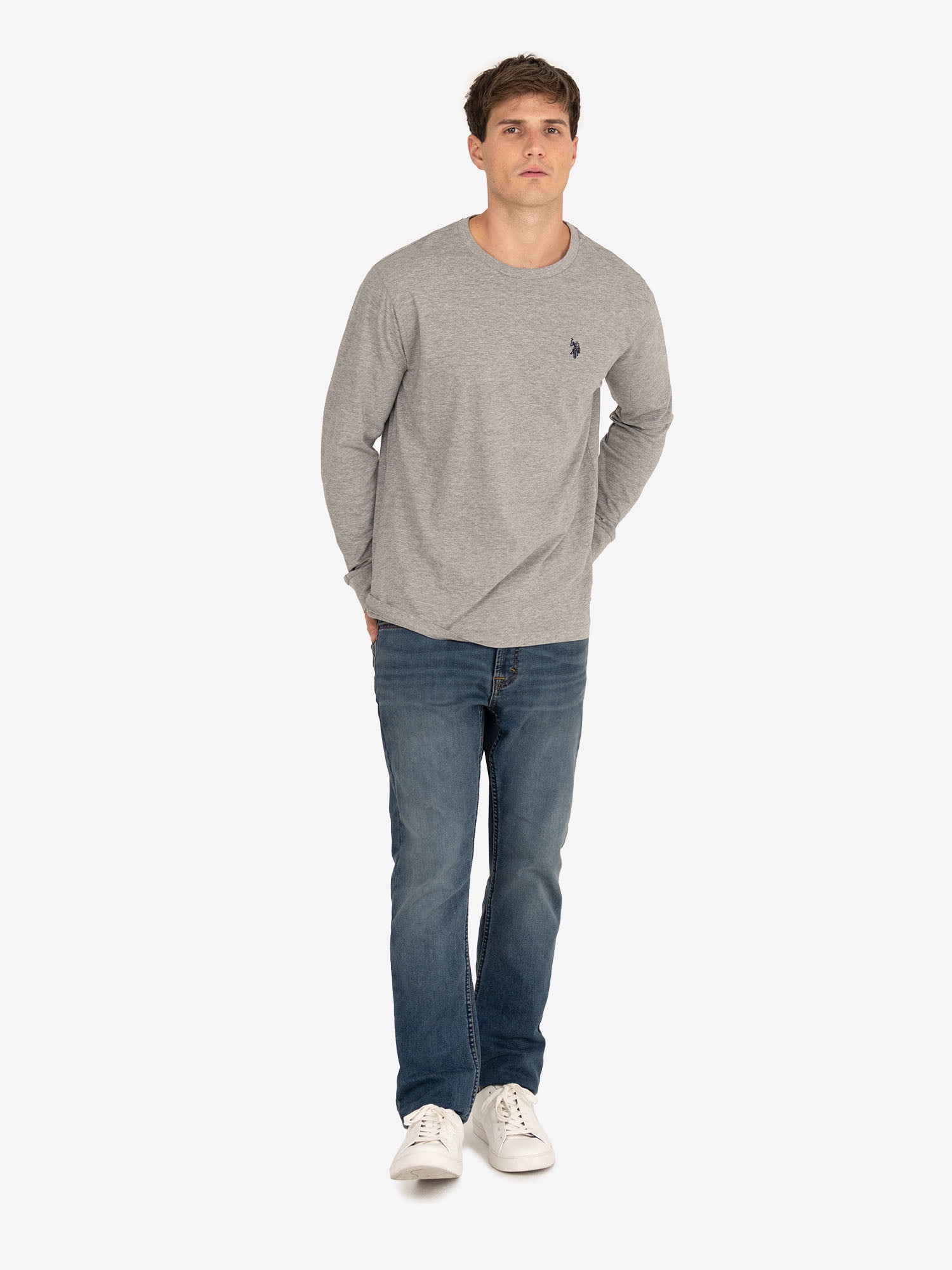 U.S. Polo Assn. Men's Cotton Crewneck Tee with Long Sleeves, Sizes XS-3XL