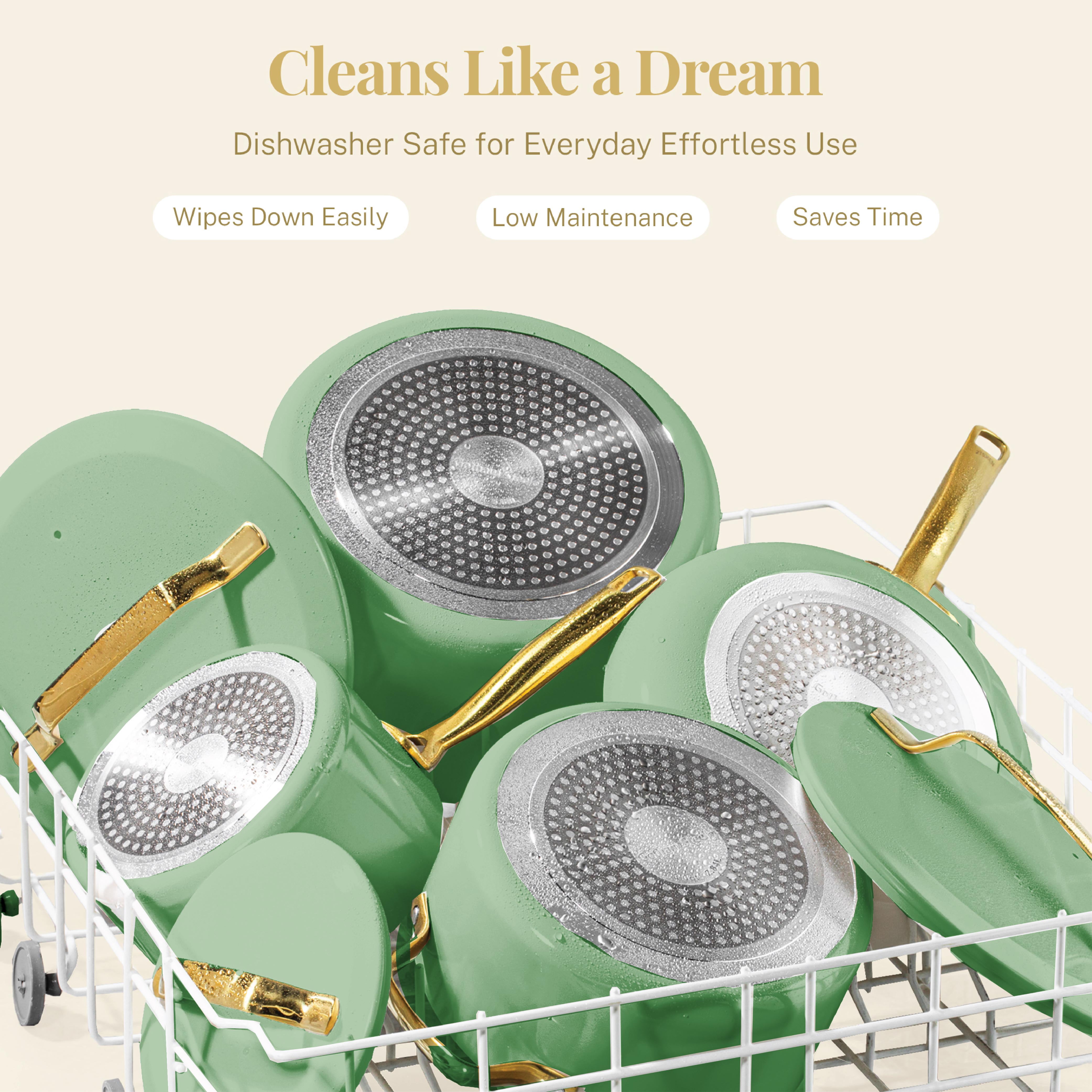 Gotham Steel Modern 11 Pc Ceramic Pots and Pans Set Non Stick, Kitchen Cookware Sets, Non Stick Pots and Pan Set, Ceramic Cookware Set, Pot and Pan Set, Non Toxic Cookware Set, Dishwasher Safe, Green