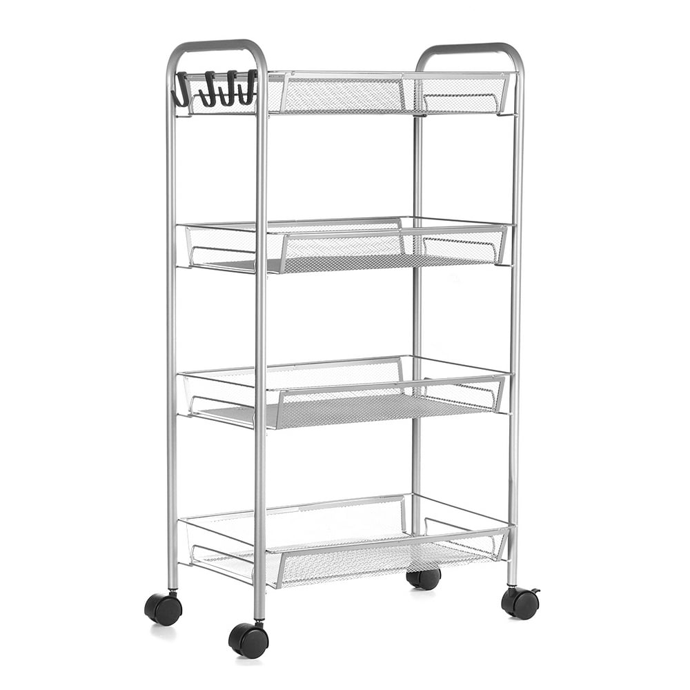 3/4/5Tier Utility Cart Mesh Rolling Storage Cart Kitchen Storage Cart ...