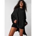thumbnail image 4 of Sudadera con Capucha Extragrande para Mujer, Jersey con Mangas Murciélago y Cuello Redondo, Jersey con Diseño de Gofre Negro XL, 4 of 10