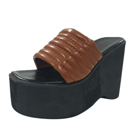 

Mackneog Slippers For Women Ladies Solid Wedges Casual Roman Shoes Sandals Vintage Platform Slippers Gift on Clearance