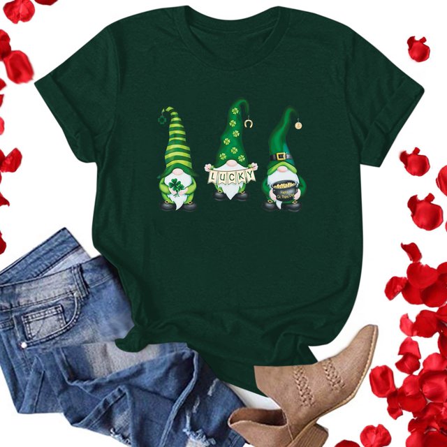 T-shirts de la Saint-Patrick pour Femmes Mode Saint-Patrick Imprimé Col Rond Manches Courtes T-Shirt Décontracté Haut Saint-Patrick