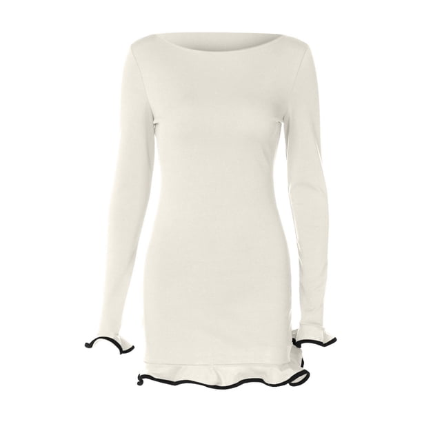 WILLBEST Vestidos Cortos Para Mujer Vestido De Otoño De Manga Larga Para Mujer, Minifalda De Punto Con Cuello Redondo, Suéter De Invierno, Vestido Informal Ajustado