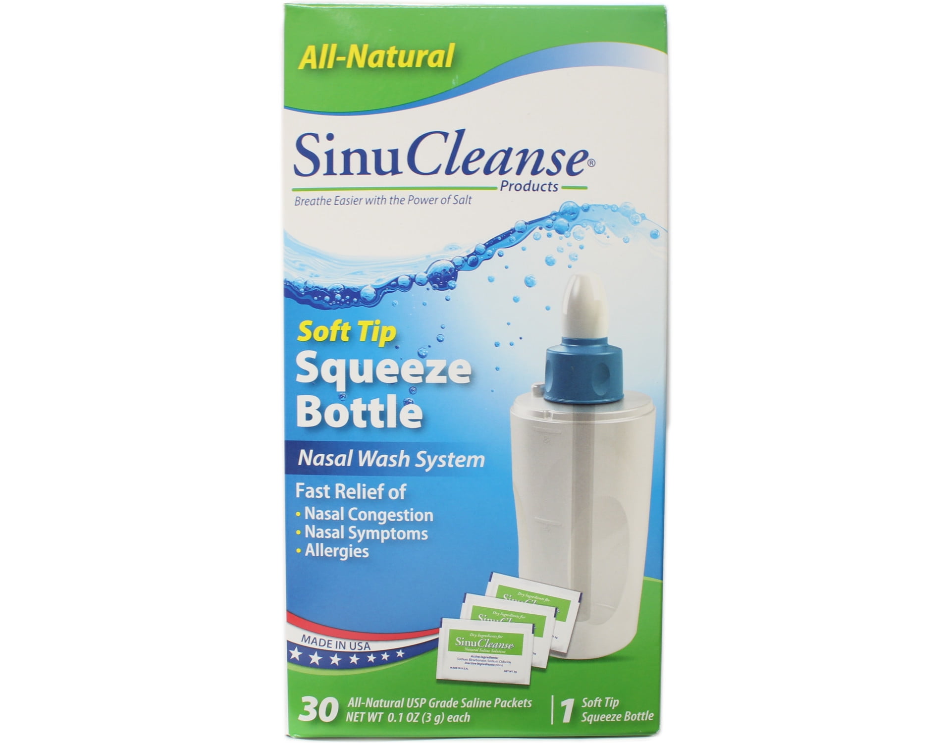 SinuCleanse Squeeze Nasal Wash Bottle All Natural Saline 30 Packets