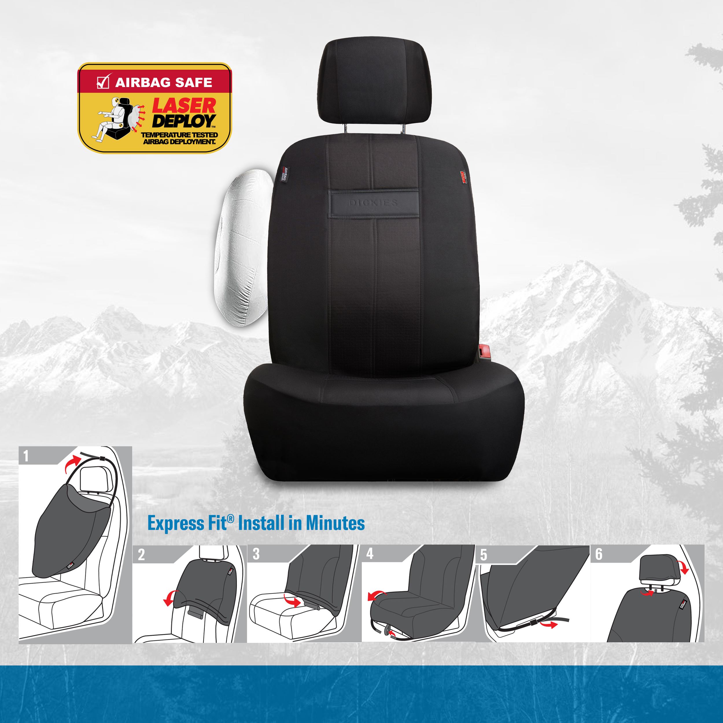 Genuine Dickies 2 Piece Premium Truck Ortega Black Seat Covers, 43608WDC