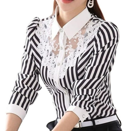 

Women Long Sleeve Striped Shirts V Neck Blouses for Ladies Size L