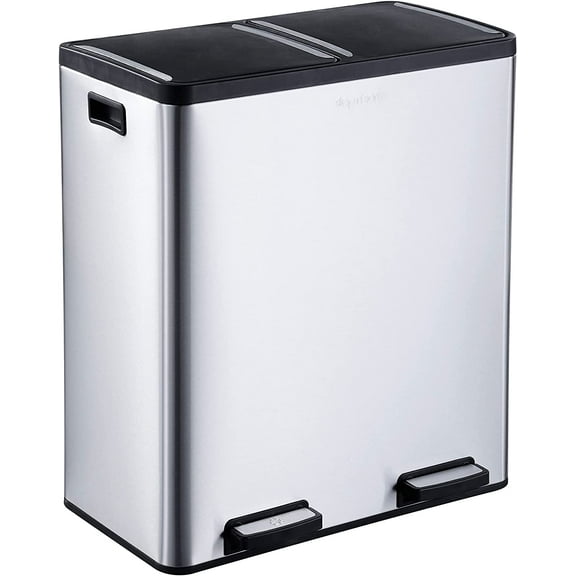 The Step N' Sort 18.5 Gallon Extra Large Capacity, Soft-Step, Dual Trash and Recycling Bin with Removable Inner Bins, Silver,Trash can