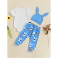 thumbnail image 5 of Qmyliery Baby Boy Easter Outfits Letter Short Sleeve Round Neck Romper with Bunny Pattern Pants and Hat 3 Pcs Set 3 6 12 Months, 5 of 8
