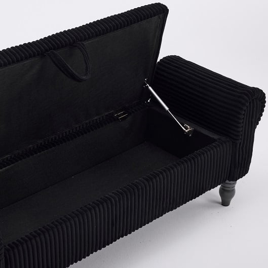 Corduroy Storage Ottoman Bench with Lid, Upholstered End-of-Bed Footrest, Black