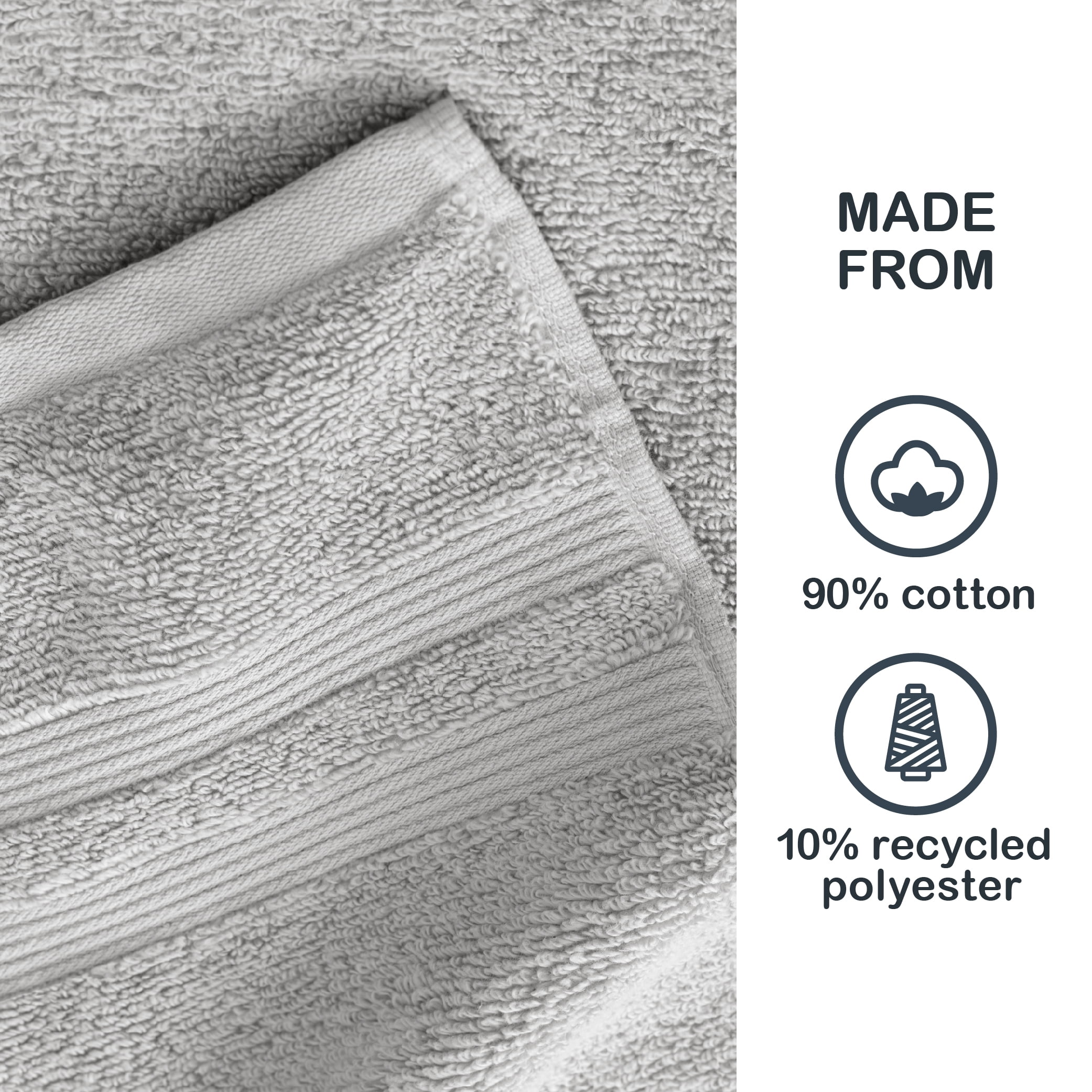 (4 pack) Mainstays Performance Bath Towel, 30 in x 54 in, Soft Silver