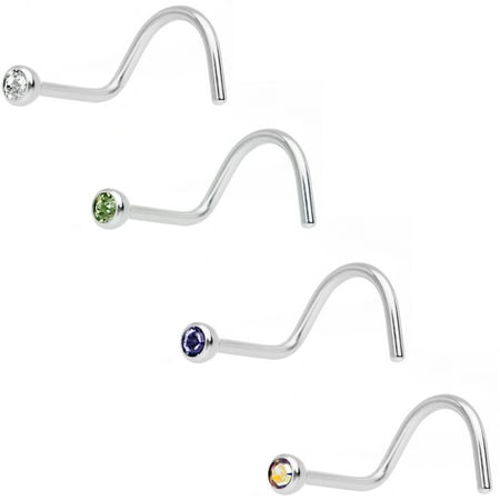 4 Pack Accents Body Candy Steel Multicolor Accent Nose Screw 4 Pack Created with Swarovski Crystals 20 Gauge 1/4