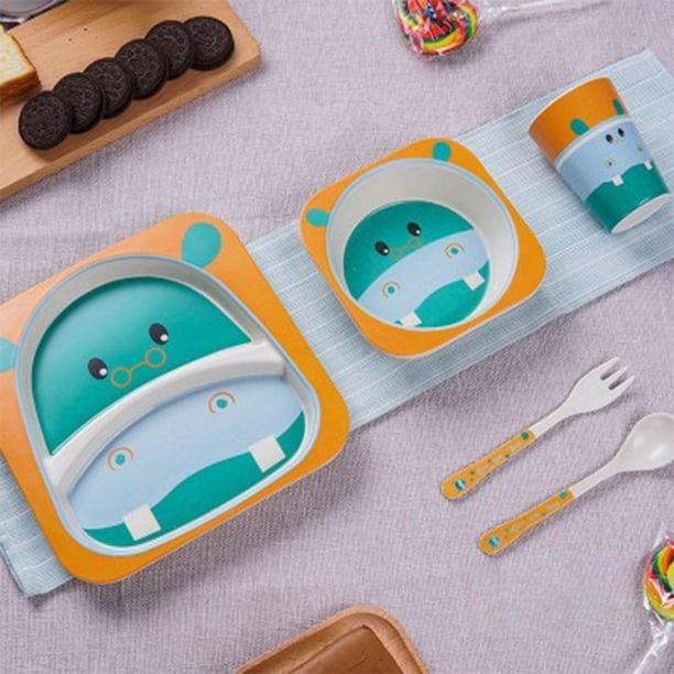 Bamboo Kids Plates and Bowls Sets Non Toxic Eco Friendly 5 Pcs