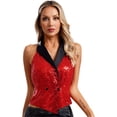 thumbnail image 3 of TTAO Womens Sequins Suit Vest Lapel Sleeveless Glitter Sparkly Dressy Waistcoat for Rave Dance Party Red XL, 3 of 7
