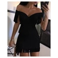 thumbnail image 5 of Jaimenalin Women'S Bodycon Dress Off Shoulder Fringe Tight Party Club Dress Fashion Evening Mini Gown, 5 of 7