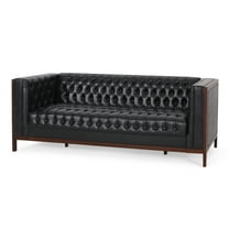 Noble House Tamarisk Sofa, Midnight Black and Espresso Faux Leather