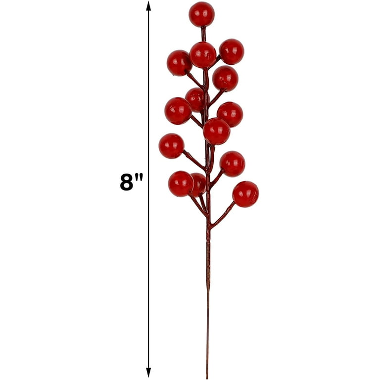 BonKuDoo Christmas Tree Picks and Sprays, 8 Pack Snowy Red Berry Stems for Christmas Tree, Christmas Floral Arrangements Artificial Christmas
