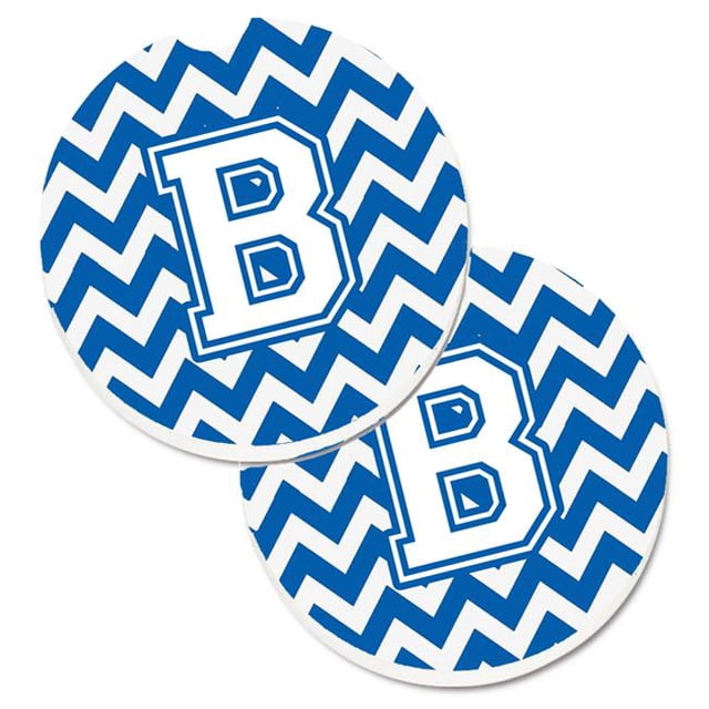 Letter B Chevron Blue & White Set of 2 Cup Holder Car Coaster