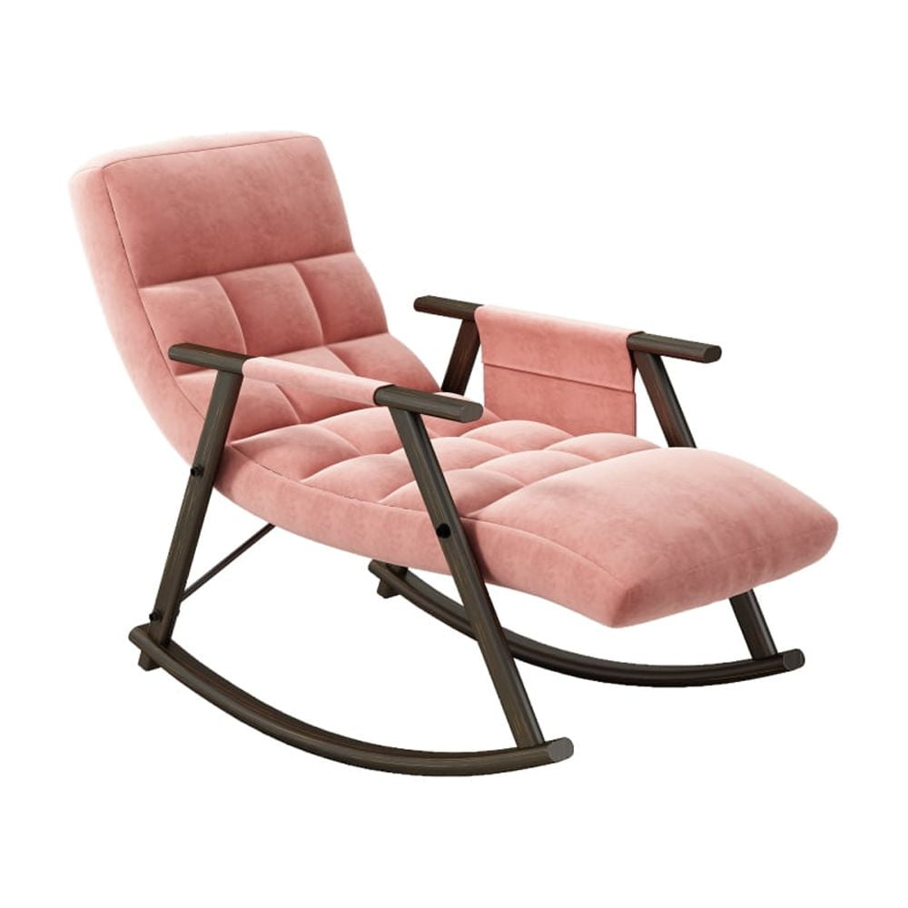 LUCKHAO Modern Velvet/Teddy Living Room Adjustable High Back and Foot Rest Rocking Chair,Pink
