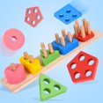 thumbnail image 1 of Baby Stacking Toy Colorful Wooden Shape Sorting Toy Geometric Block Puzzle Toy Color Shape Recognition Motor Skill Montessori Early Educational Toy for 3 Years Old Toddlers, 1 of 11