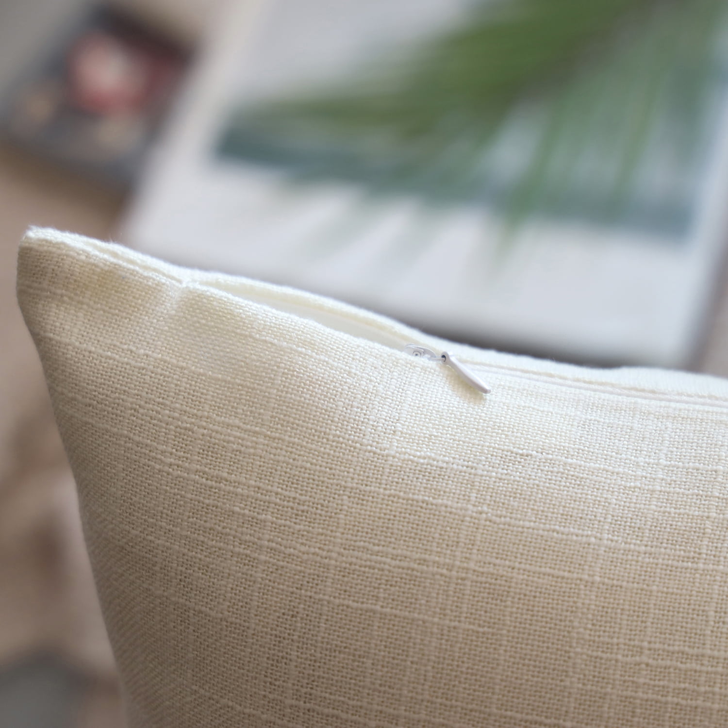 Phantoscope Textural Faux Linen Series Decorative Throw Pillow, 18" x 18", Off White, 1 Pack