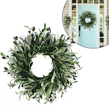 Girlsshop Artificial Green Olive Wreath For Front Door Decoration - Year-Round Farmhouse