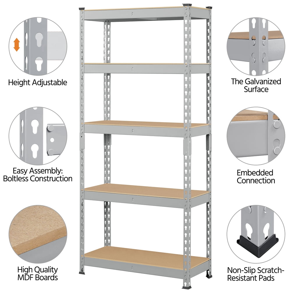 Yaheetech 2 Pieces of 5 Tiers Boltless Storage Shelf Goods Rack for Home Warehouse, Light Gray