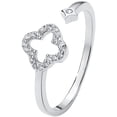 thumbnail image 2 of Hollow Four Leaf Clover Stacking Ring 925 Sterling Silver Crystal Cubic Zirconia Cross Open Adjustable Statement Knuckle Finger Rings Promise Eternity Bands Dainty Jewelry Gifts for Women, 2 of 6