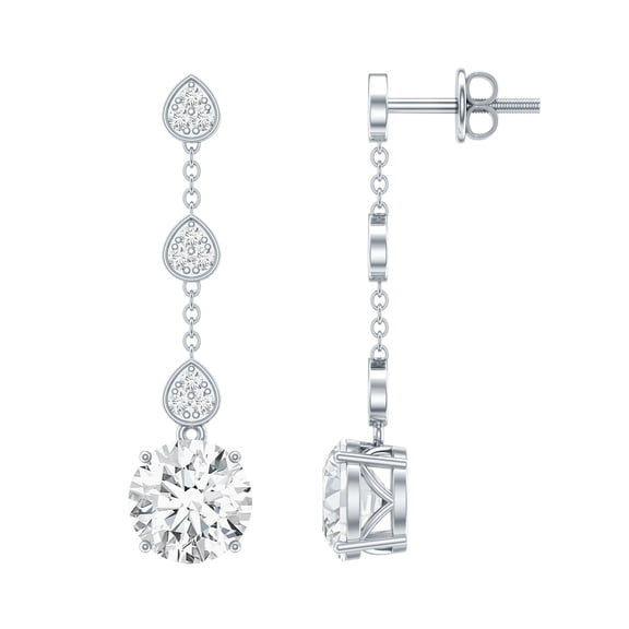 Rosec Jewels Lab Grown Diamond Dangle Earrings with Screw Back - Chain Earrings for Anniversary (EF-VS Grade), 925 Sterling Silver