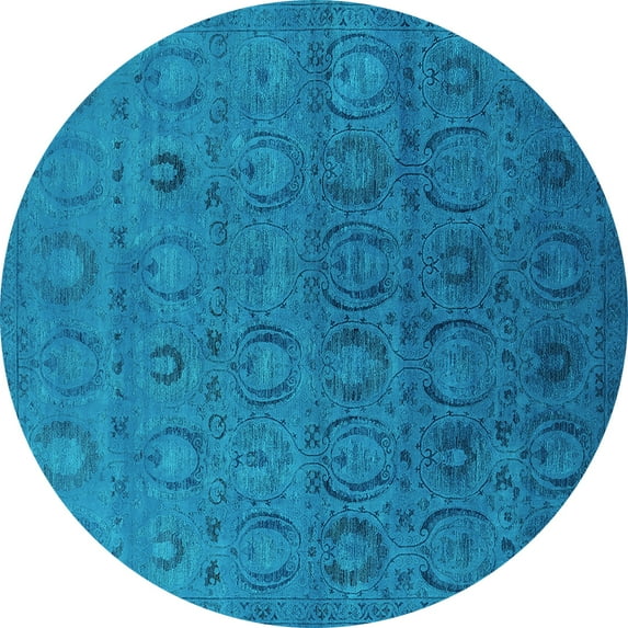 Ahgly Company Machine Washable Indoor Round Oriental Turquoise Blue Industrial Area Rugs, 8' Round