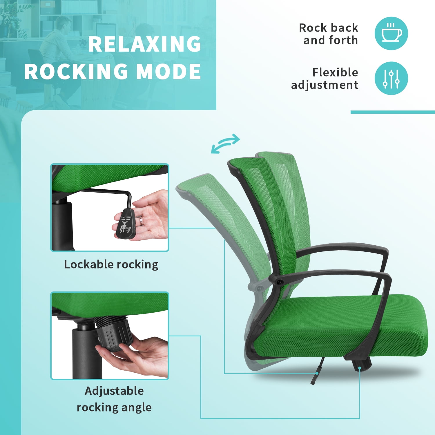 Furmax Office Chair Mid Back Swivel Lumbar Support Desk Chair, Height Adjustable Computer Ergonomic Mesh Chair with Armrest, Green
