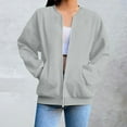 thumbnail image 5 of Baseball Collar Hoodie Womens, Zip Pocket Athletic Hoodie, Casual Bomber Sweatshirt Light Gray Xl , Streetwear Hoodie, 5 of 5