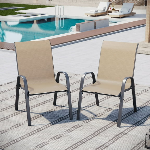Amopatio Patio Chairs Set of 2, Outdoor Stackable Dining Chairs for All Weather, Breathable Garden Outdoor Furniture for Backyard Deck, Brown