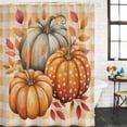 thumbnail image 2 of Burnt Orange Pumpkin Fall Shower Curtain, Waterproof Shower Curtains for Bathroom, Checkered Thanksgiving Botanical Washable Fabric Bathtub Curtain Set Bath Decor with 12 Hooks Long 72"x84", 2 of 8