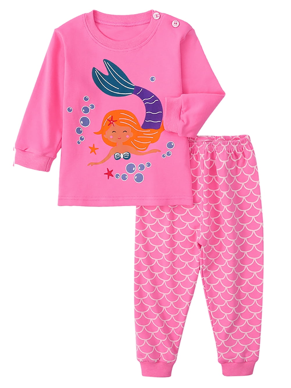 18T Kids Baby Girls Pajamas Set Long Sleeve PJs 100 Cotton Pyjamas 2 Piece Mermaid