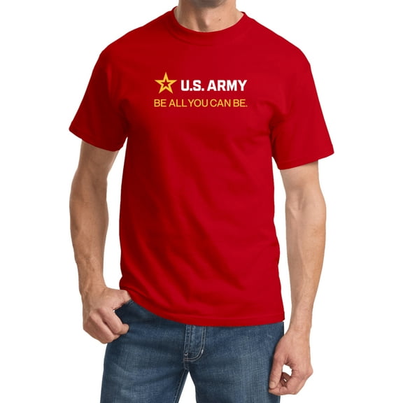US Army Be All You Can Be White and Gold Strip T-shirt, XL Red