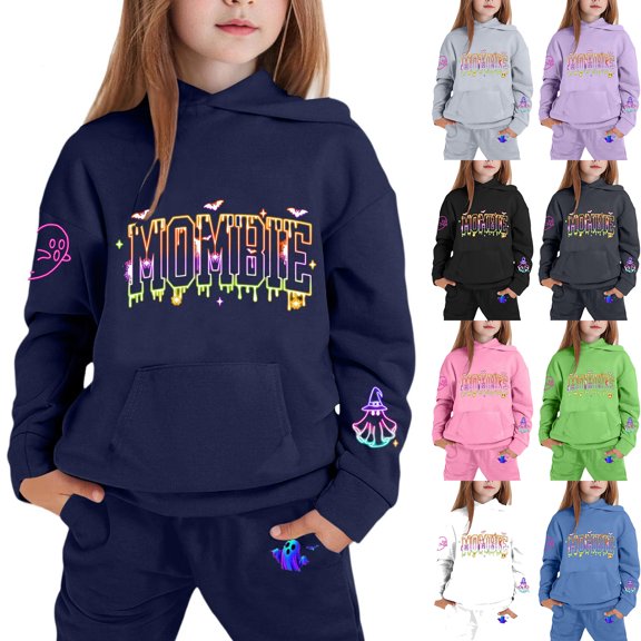 Girls Fall Clothing Sets Halloween Loose Boo Ghost Cartoon Stretch Suit Family Matching Outfit Pumpkin Costume Shopping Classroom Activity Toddler Pant Outfit