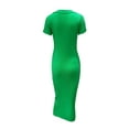thumbnail image 3 of Seyurigaoka Women Knitted Hollow Bodycon Dress Summer Solid Color Lapel Short Sleeve Low Cut Single Button Long Hip Skirt, 3 of 9