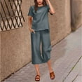 thumbnail image 2 of Miqool Women's Cotton Linen Summer Outfits Casual Short Sleeve Pullover Tops and Wide Leg Capri Pants 2 Piece Lounge Sets Tracksuits, 2 of 5