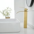 thumbnail image 5 of Waterfall Single Hole Single Handle Modern Bathroom Vessel Sink Faucet With Metal Drain in Brushed Gold, 5 of 12