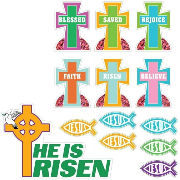 Victory Store He is Risen Cross and Fish Religious Easter Sign Set 13430