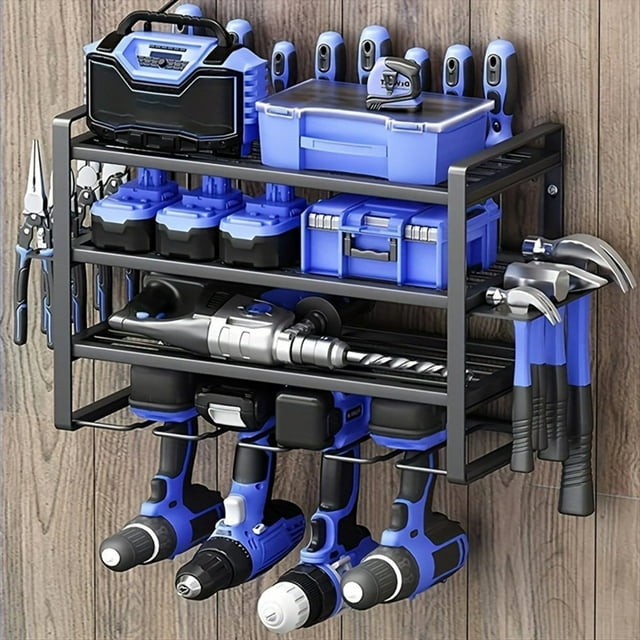 Portaherramientas de Metal Montado en Pared,Estante para Herramientas Eléctricas Multifuncional, Estante de Almacenamiento de Hardware para el Hogar, Estante para Taladro Eléctrico