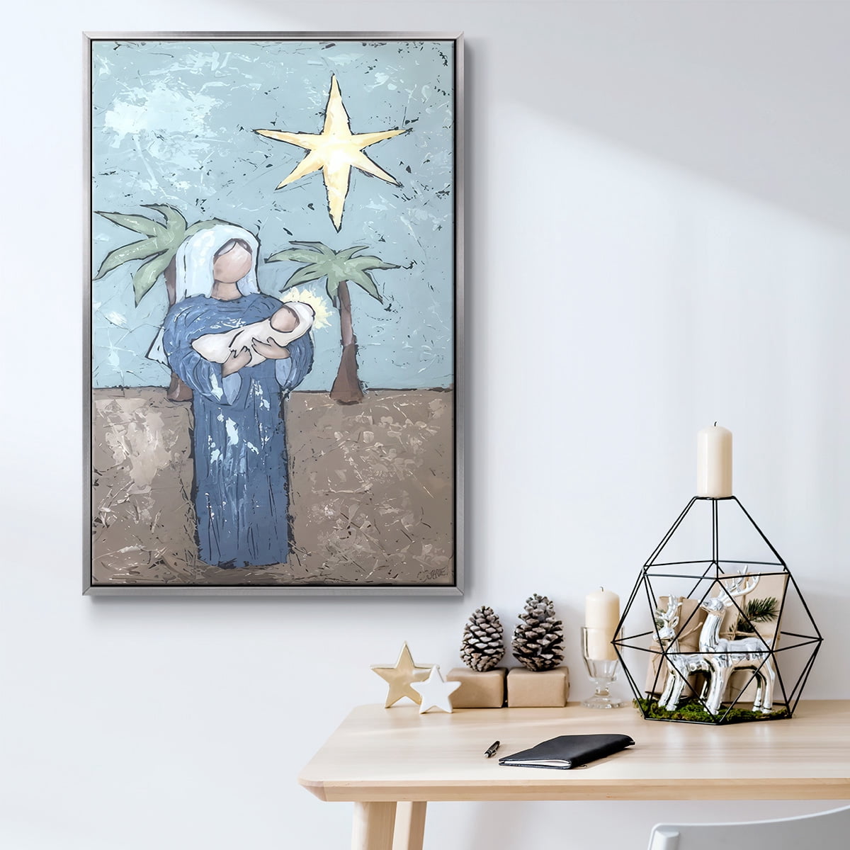 A Silent Night II - Framed Gallery Wrapped Holiday Canvas - 27 x 41 - Silver Frame