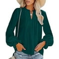 thumbnail image 2 of JINMGG Womens Tops,Women Blouse Tees Shirts Tops V-neck Pleated Long Sleeve Solid T-Shirt,Green S, 2 of 6