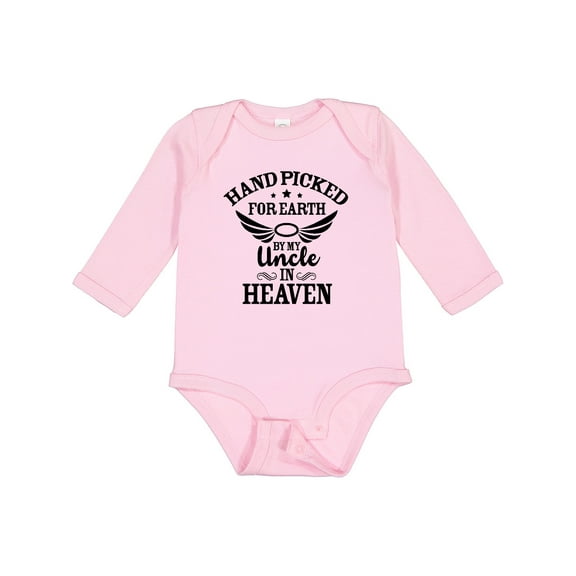 Inktastic Handpicked for Earth by My Uncle in Heaven with Angel Wings Boys or Girls Long Sleeve Baby Bodysuit